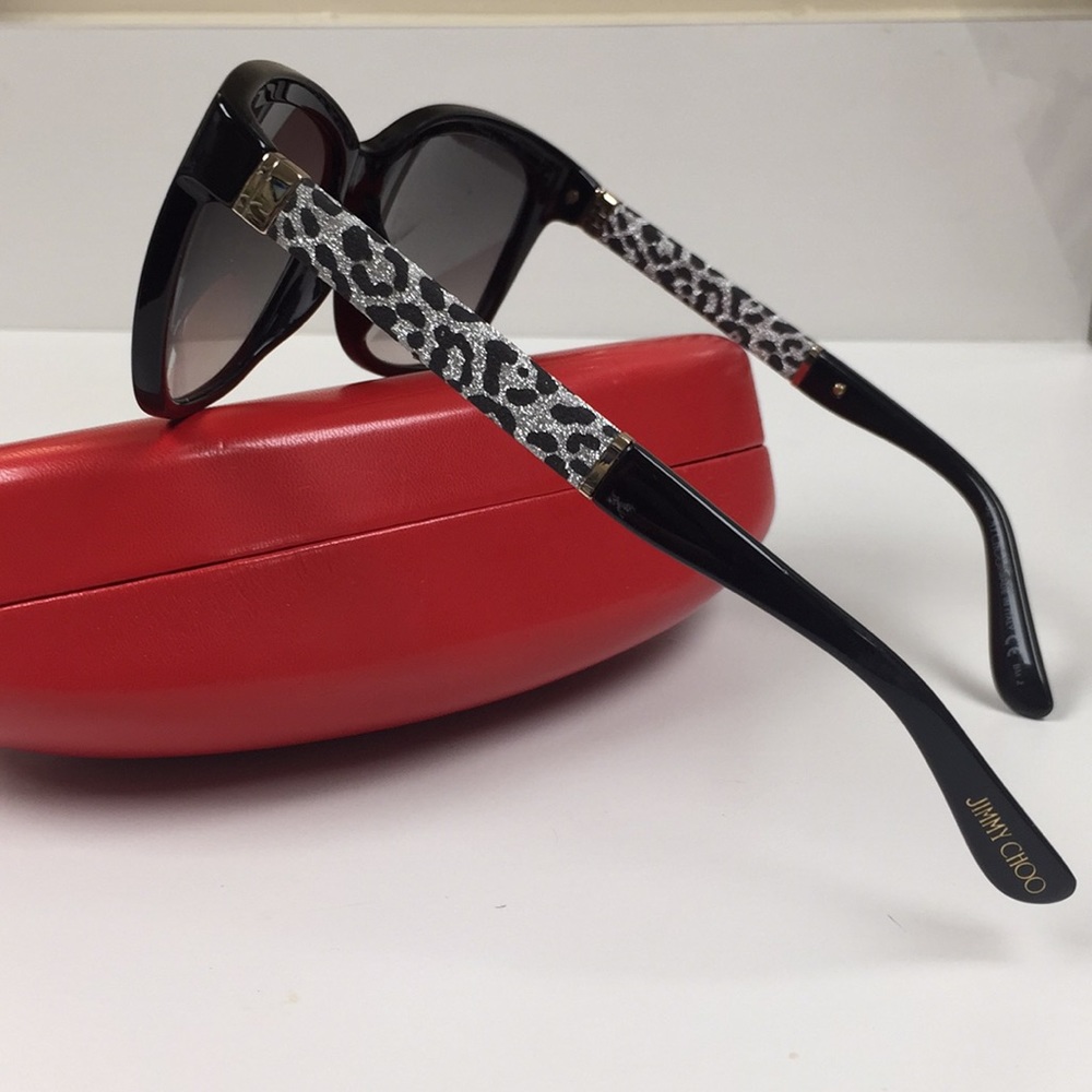 Jimmy Choo Glitter Animal Print Logo Sunglasses Never Used Made in Italy 🇮🇹 - Picture 6 of 7